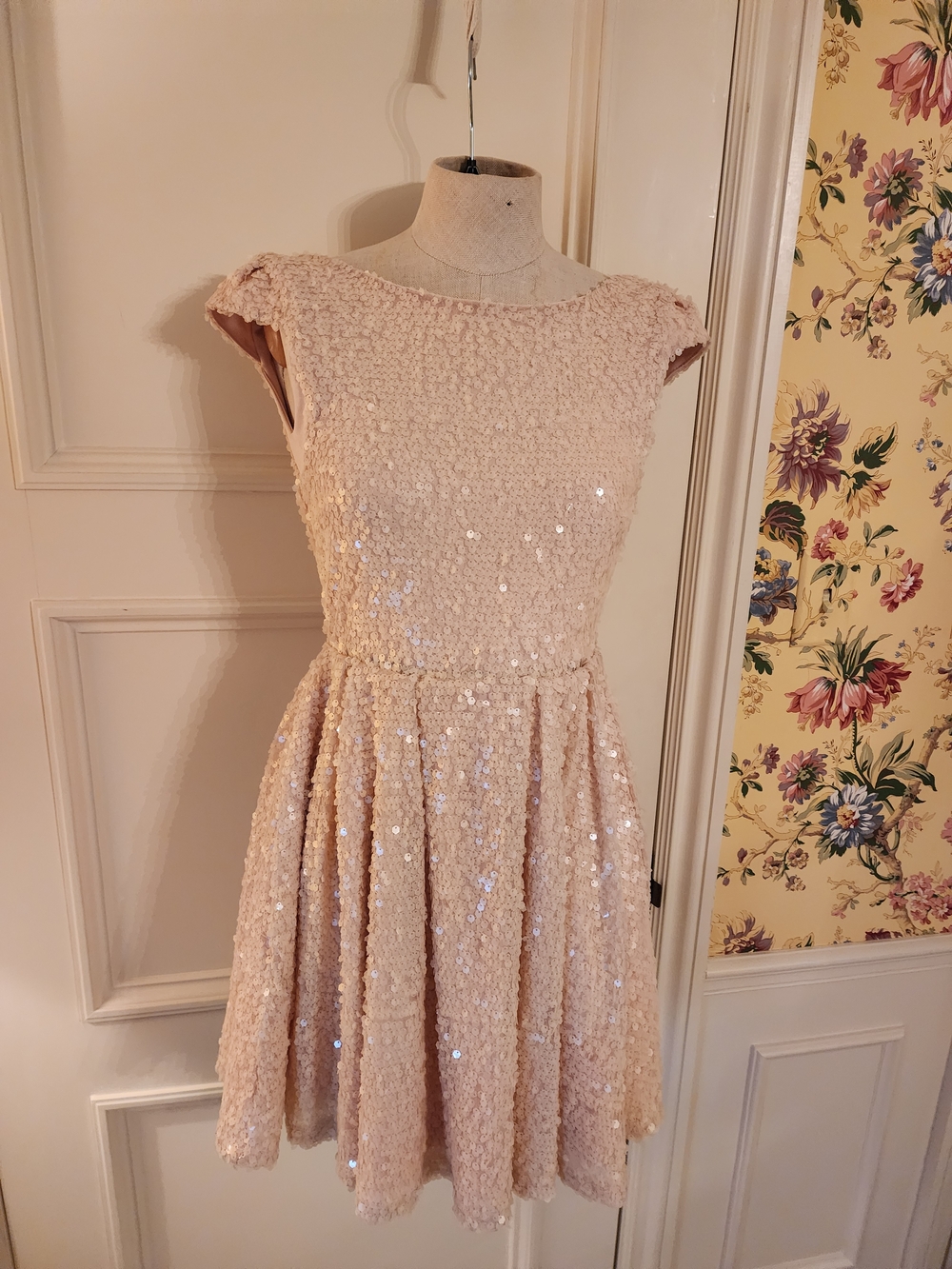 Topshop Blush Pink Sequin Fit & Flare Mini Dress
